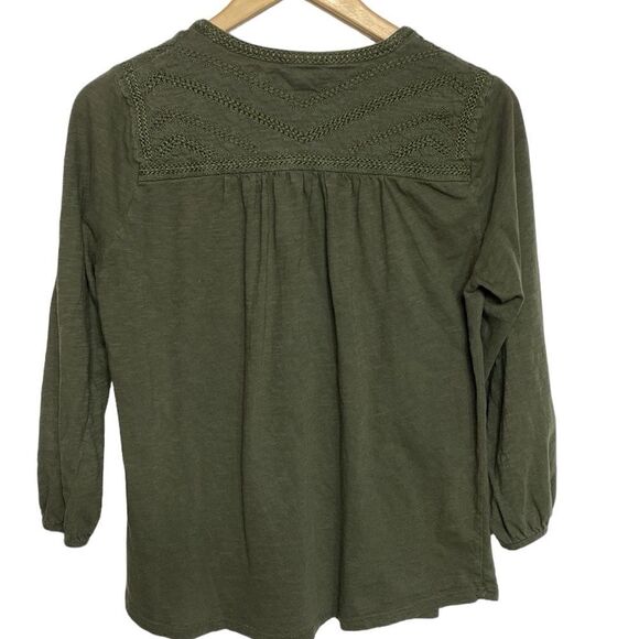 LUCKY BRAND Dark Green Embroidered Cotton Peasant Blouse Top - Picture 3 of 7